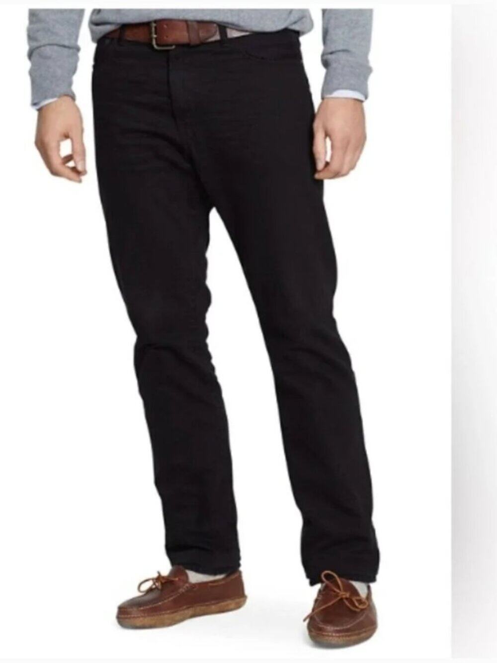 Polo Ralph Lauren Black Hudson 100% Cotton Relaxed Straight Jeans Size 30x32